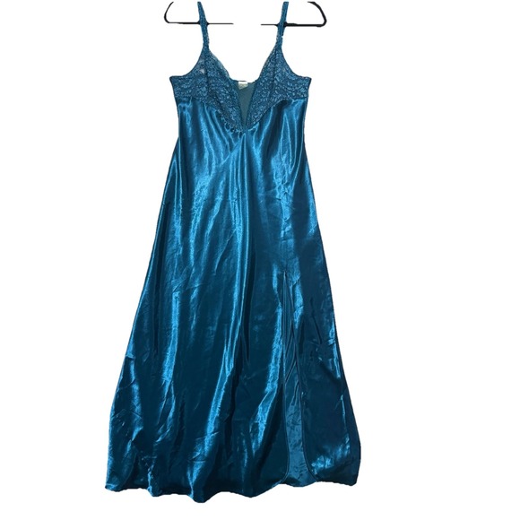 Vintage Victoria's Secret Gold Label Satin Nightgown L Teal Slip Dress Maxi Long - Picture 1 of 8